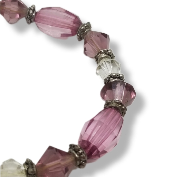 VINTAGE SILVERTONED & PURPLE /WHITE CRYSTAL BEADED LADIES WATCH - Picture 6 of 7